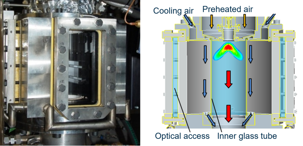 Vakuumofen mit Sichtfenster und schematische Darstellung des Luftstroms im Inneren.